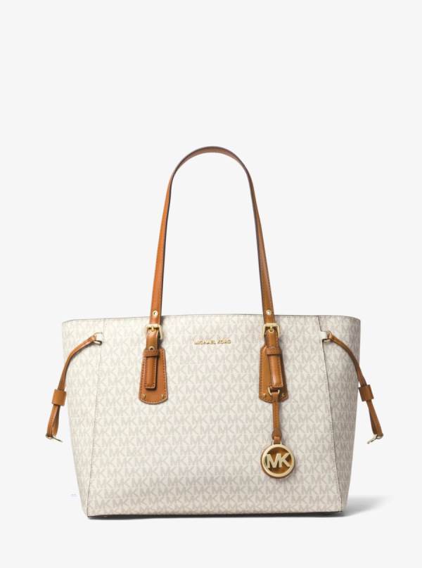 Damske Prenosná Taška Michael Kors Voyager Medium Logo Biele Žlté - Kabelky Michael Kors Nejlevnejsi | PHMRF-0316